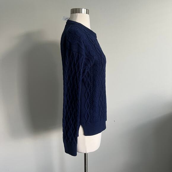 J.Crew Factory Cable Knit Sweater Round Neck Preppy Classic Navy Blue Small NWT - Picture 4 of 8